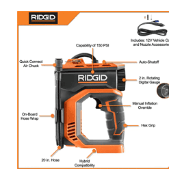 RIDGID R87044 18V Cordless Digital Inflator (Tool Only)