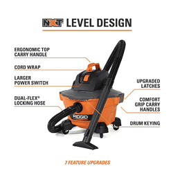 RIDGID HD06001 6 Gal. 3.5-Peak HP NXT Wet/Dry Shop Vacuum with Filter, Hose and Accessories