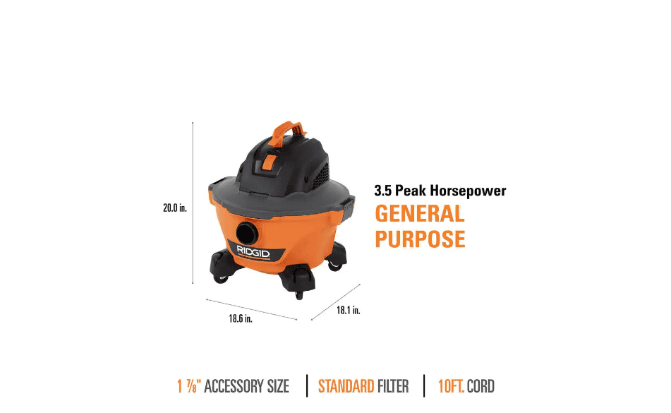 RIDGID HD06001 6 Gal. 3.5-Peak HP NXT Wet/Dry Shop Vacuum with Filter, Hose and Accessories