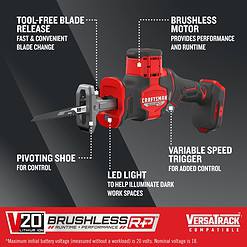CRAFTSMAN CMCS340B V20 RP 20-volt Max Variable Brushless Cordless Reciprocating Saw (Bare Tool)