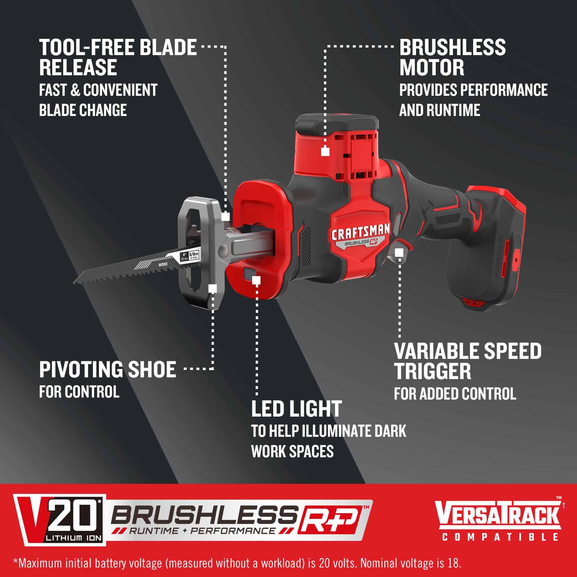 CRAFTSMAN CMCS340B V20 RP 20-volt Max Variable Brushless Cordless Reciprocating Saw (Bare Tool)