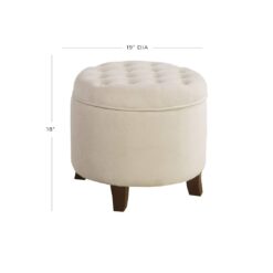 Homepop Home Decor | Upholstered Round Velvet Tufted Foot Rest Ottoman, Cream Small