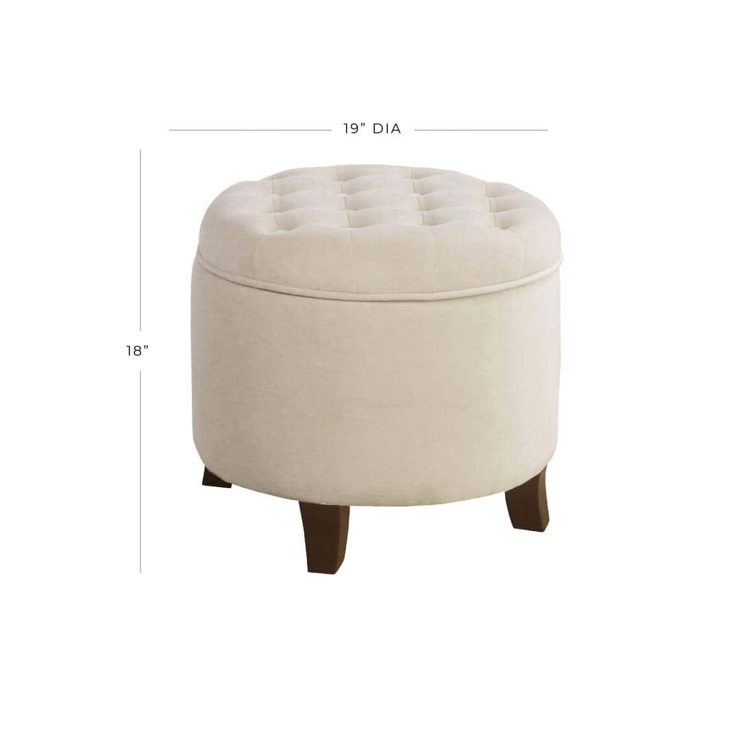 Homepop Home Decor | Upholstered Round Velvet Tufted Foot Rest Ottoman, Cream Small