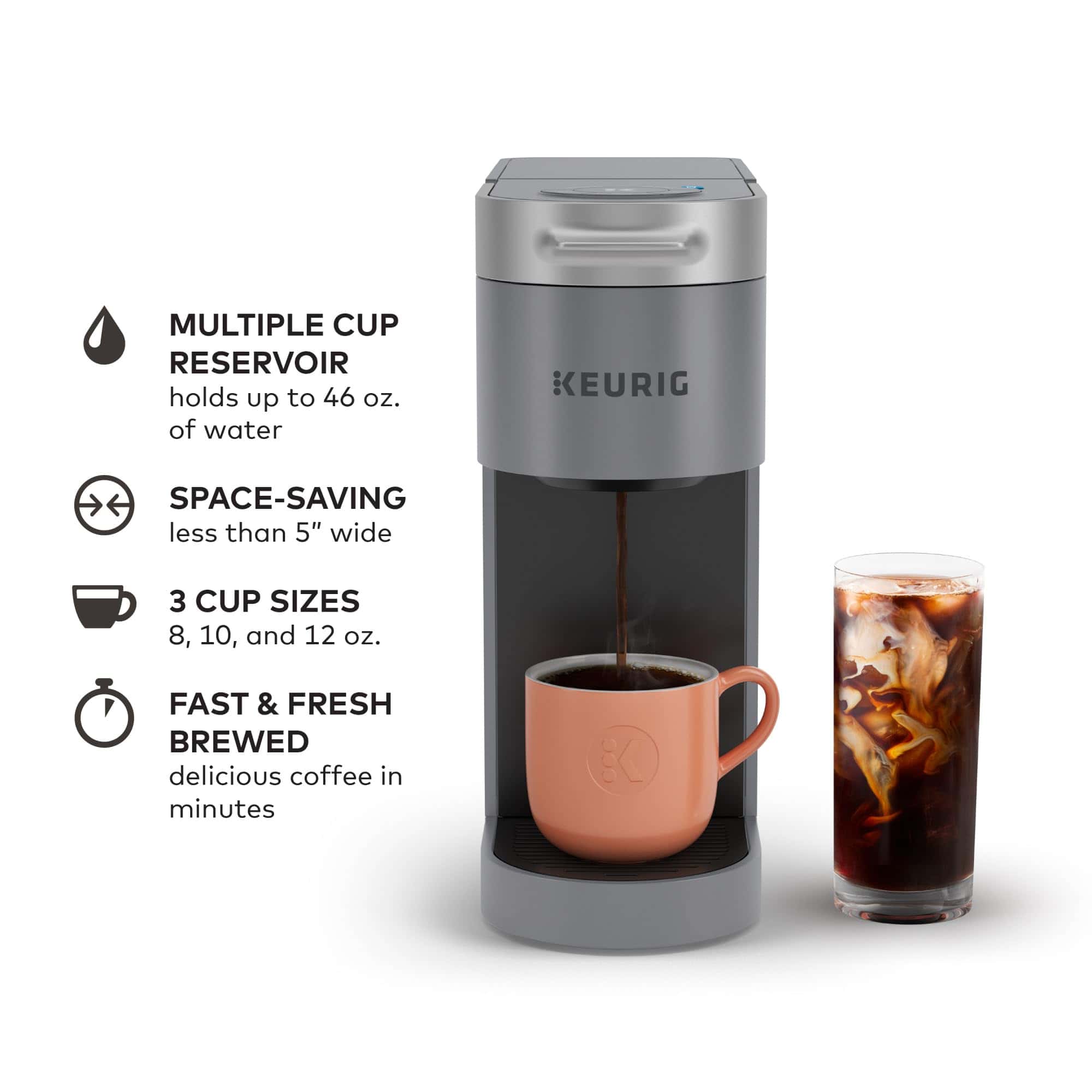 Keurig K-Slim + ICED Single Serve Coffee Maker, Brews 8 to 12oz. Cups, Gray