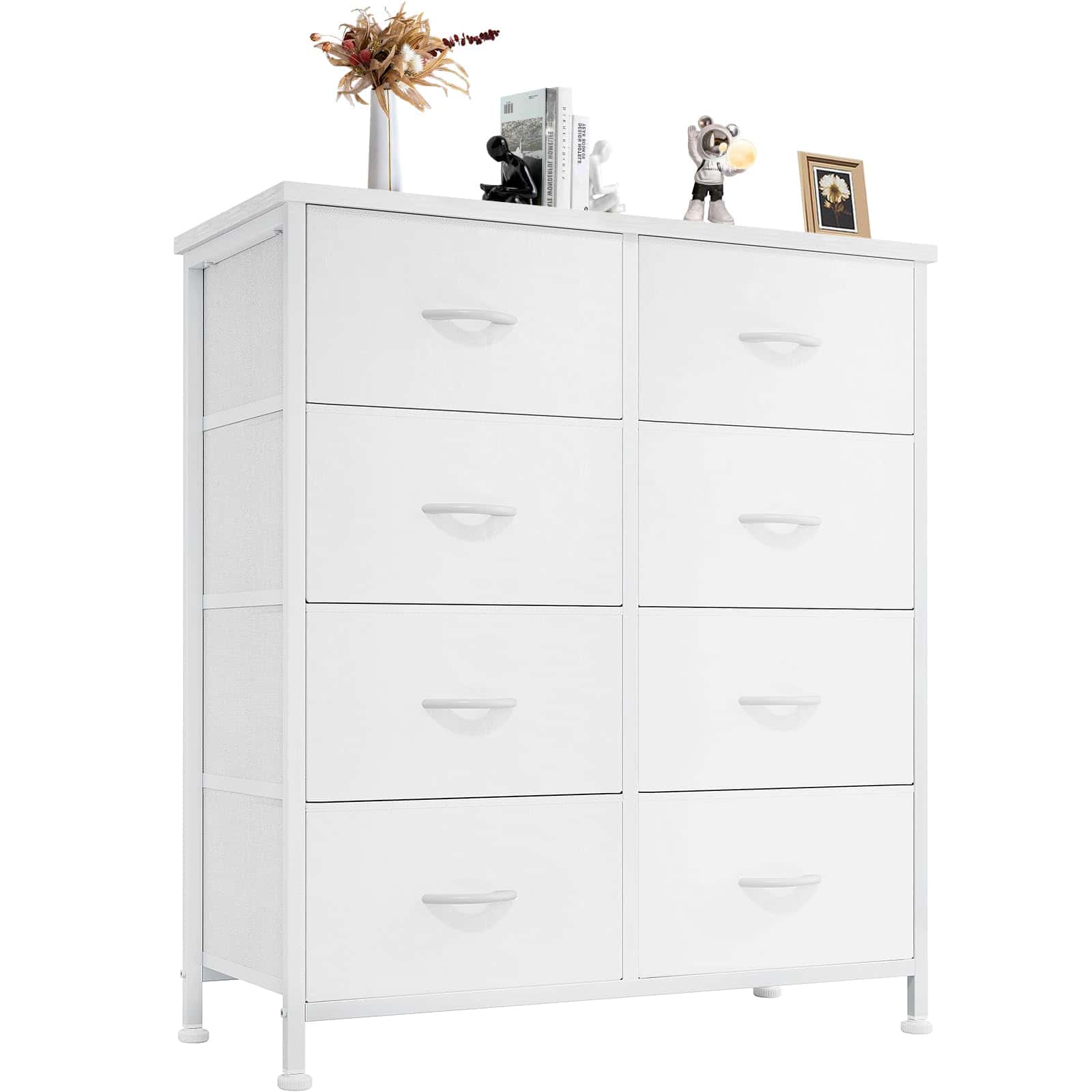 DUMOS Dresser for Bedroom with 8 Fabric Drawers, Tall Chest Organizer Units, White