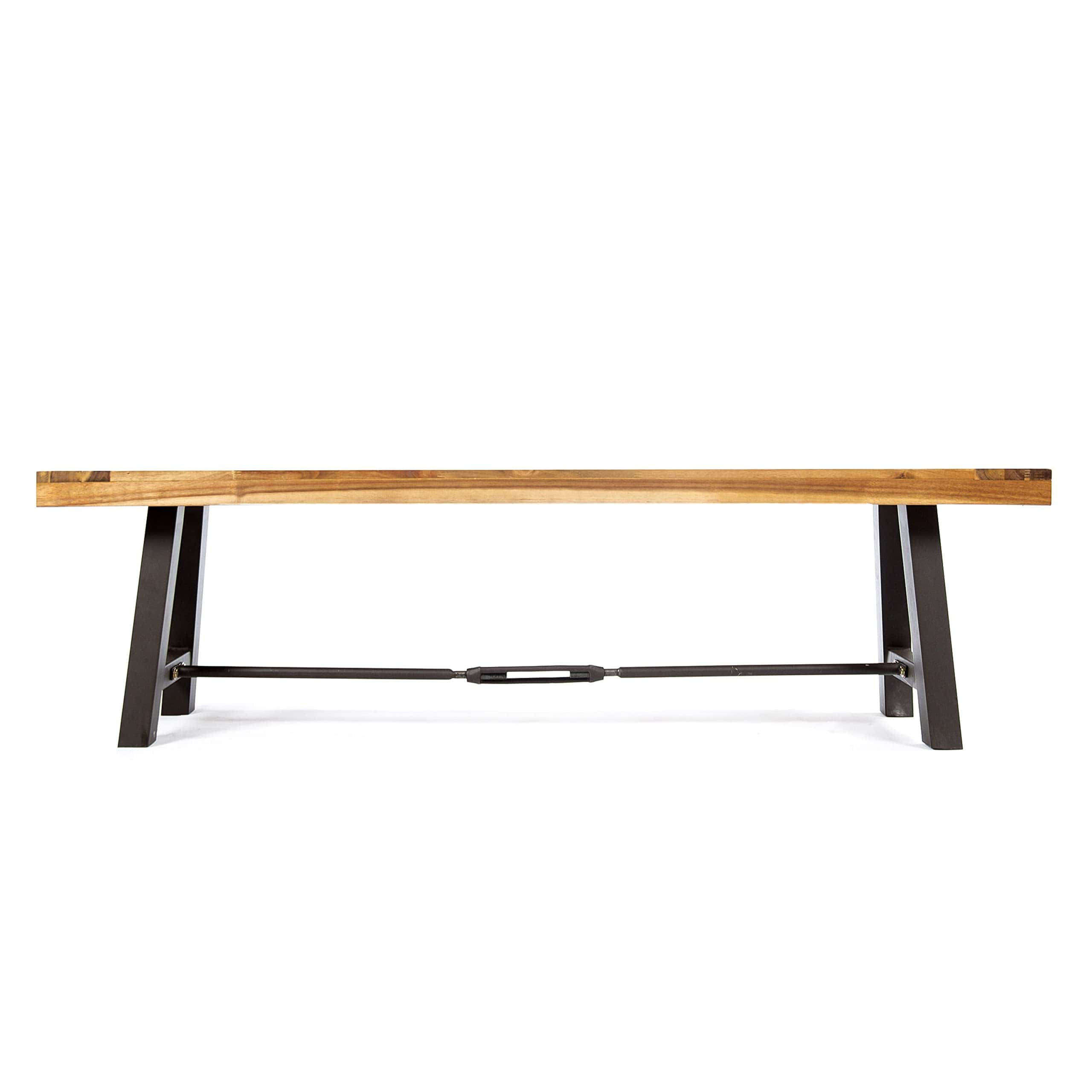 Christopher Knight Home Catriona Outdoor Acacia Wood Bench with Metal Accents, Teak Finish