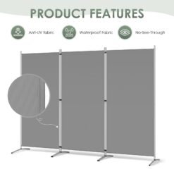 RANTILA 3 Panel Room Divider, 6 Ft Tall Folding Privacy Screen Freestanding Room Partition Wall Dividers, 102''W x 20''D x 71''H, Grey