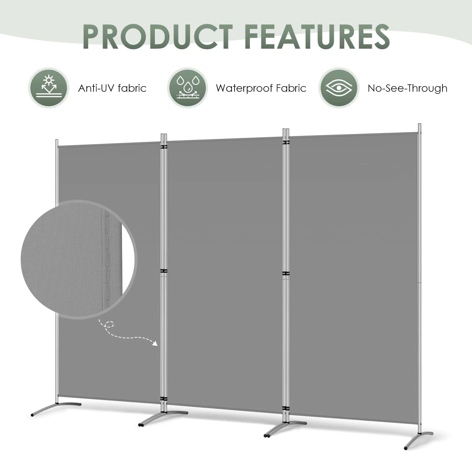 RANTILA 3 Panel Room Divider, 6 Ft Tall Folding Privacy Screen Freestanding Room Partition Wall Dividers, 102''W x 20''D x 71''H, Grey