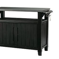 Keter Unity XL Portable Outdoor Table with Stainless Steel Top for Kitchen Prep and Outdoor Storage Cabinet, Dark Grey