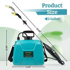 Kaskiwaly 2 Gallon Electric Garden Sprayer, Battery Powered Sprayer with 3 Mist Nozzles
