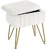 Greenstell Vanity Stool Chair Faux Fur with Storage, 15.7"L x 11.8"W x 19.4"H Soft Ottoman 4 Metal Legs, White