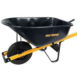 True Temper R6STFFEC 6 Cu. Ft Steel Tray Wheelbarrow with Never Flat Tire & Steel Handles, Black