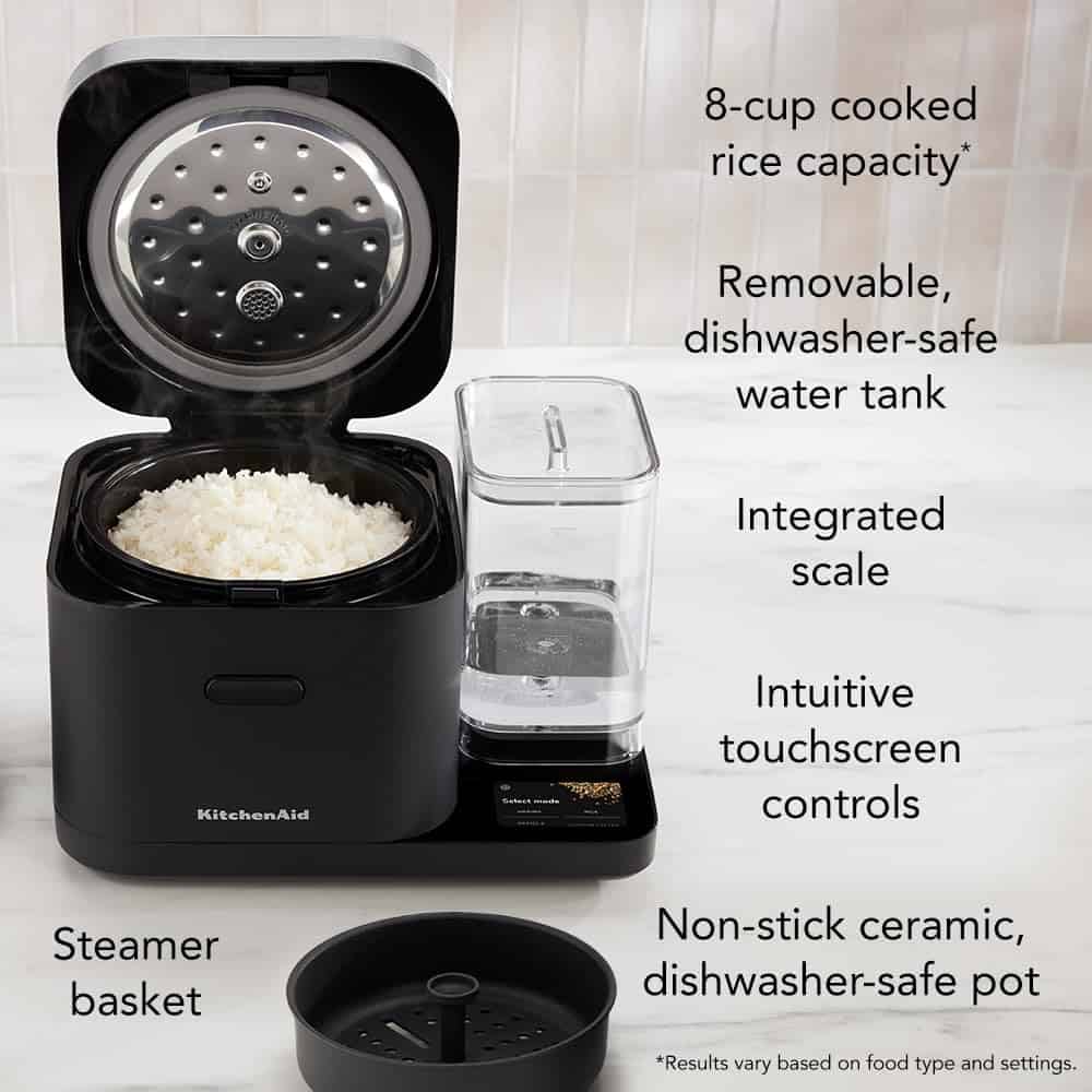 KitchenAid KGC3155BM Grain and Rice Cooker 8 Cup with Automatically Sensing Integrated Scale and Water Tank