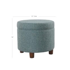 Homepop Home Decor | Upholstered Round Storage Ottoman | Ottoman with Storage for Living Room & Bedroom, Teal Tweed Large