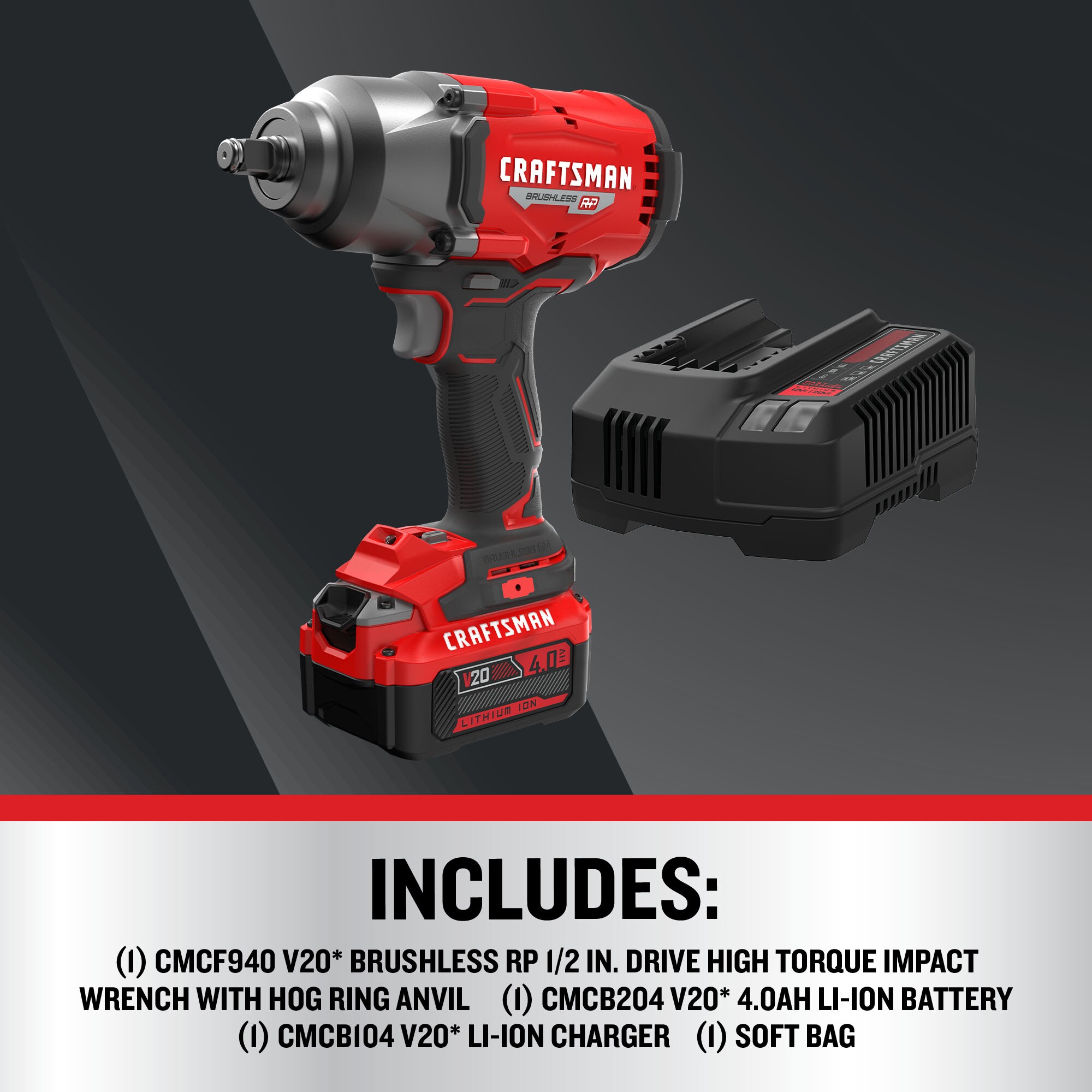 Craftsman V20 1/2 in. Cordless Brushless Impact Wrench w/Hog Ring Kit (Battery & Charger) - Image 3