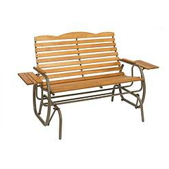 Jack Post Country Garden 2 Person Taupe Steel/Wood Hi-Back Double Glider with Trays