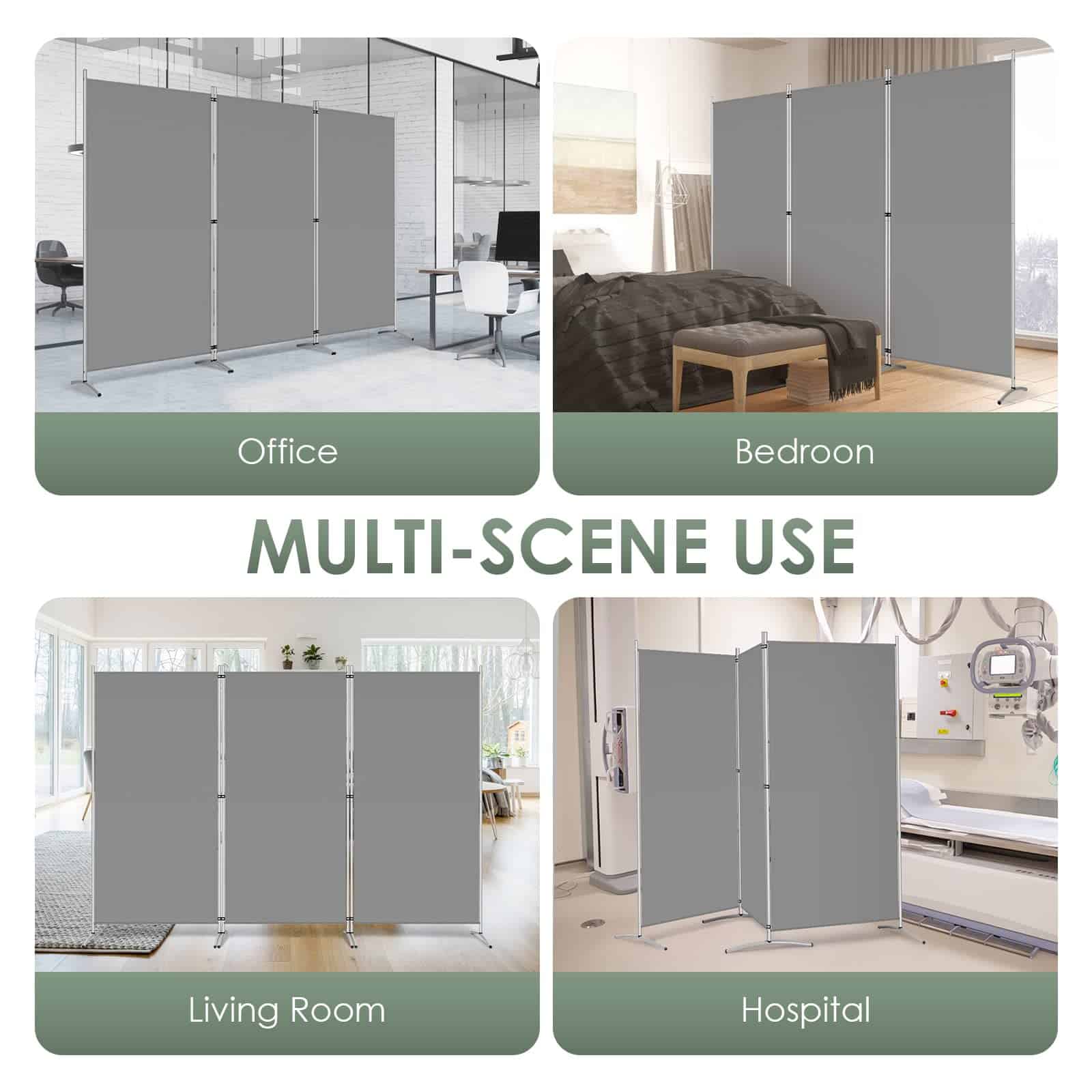 RANTILA 3 Panel Room Divider, 6 Ft Tall Folding Privacy Screen Freestanding Room Partition Wall Dividers, 102''W x 20''D x 71''H, Grey