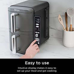 Ninja SL401 DoubleStack XL 2-Basket Air Fryer, DoubleStack Technology Cooks 4 Foods at Once, Compact Design, Grey