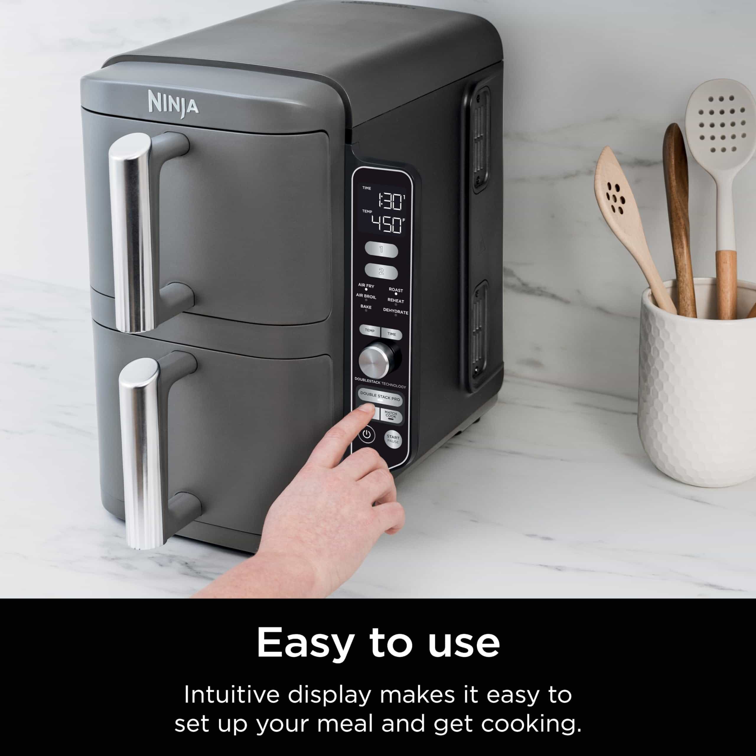 Ninja SL401 DoubleStack XL 2-Basket Air Fryer, DoubleStack Technology Cooks 4 Foods at Once, Compact Design, Grey