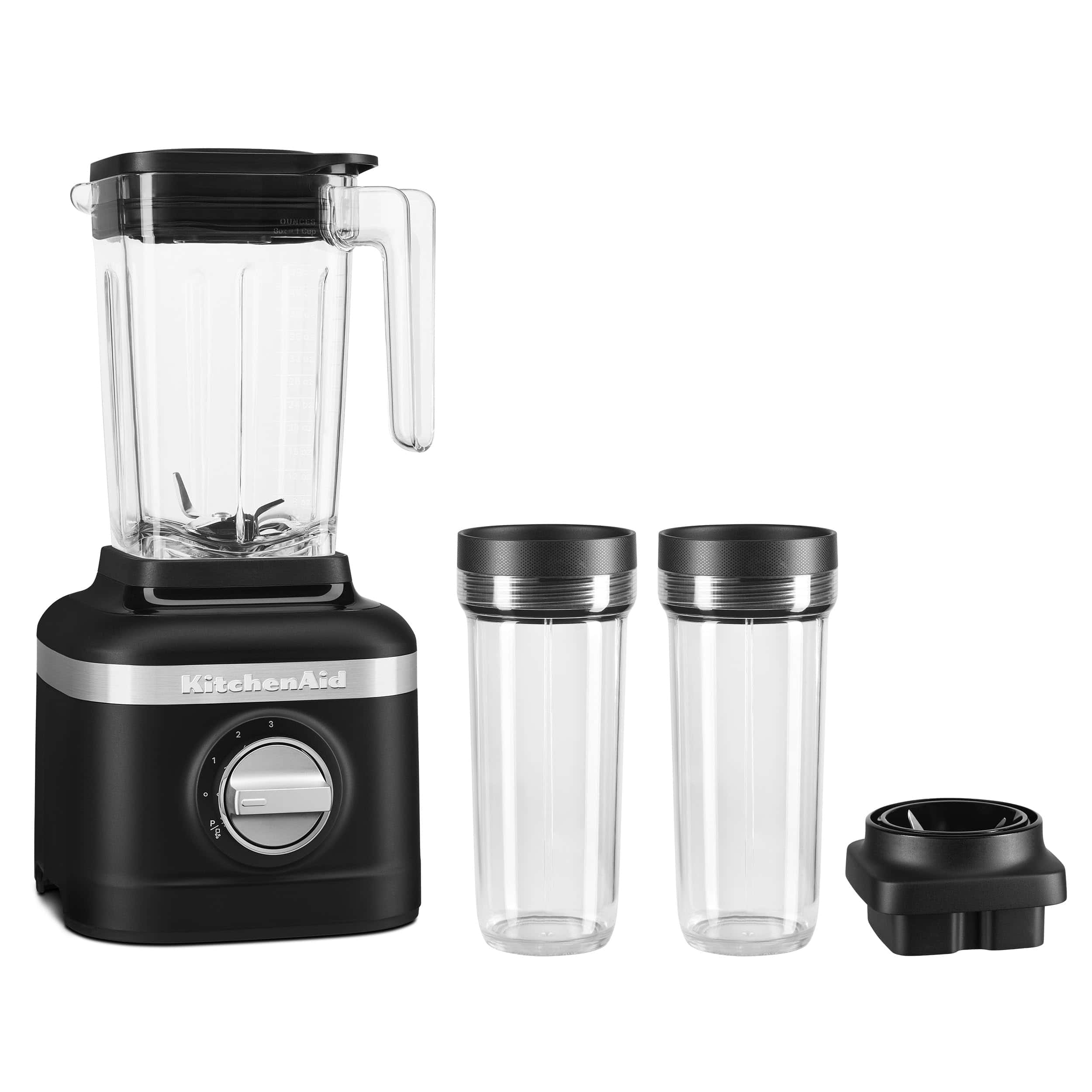 KitchenAid K150 3 Speed Ice Crushing Blender with 2 Personal Blender Jars - KSB1332Y, Black Matte, 48 oz