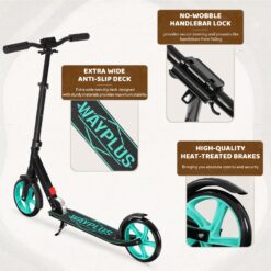 WAYPLUS Kick Scooter for Ages 6+,Kid, Teens & Adults. Max Load 240 LBS. Foldable, Lightweight