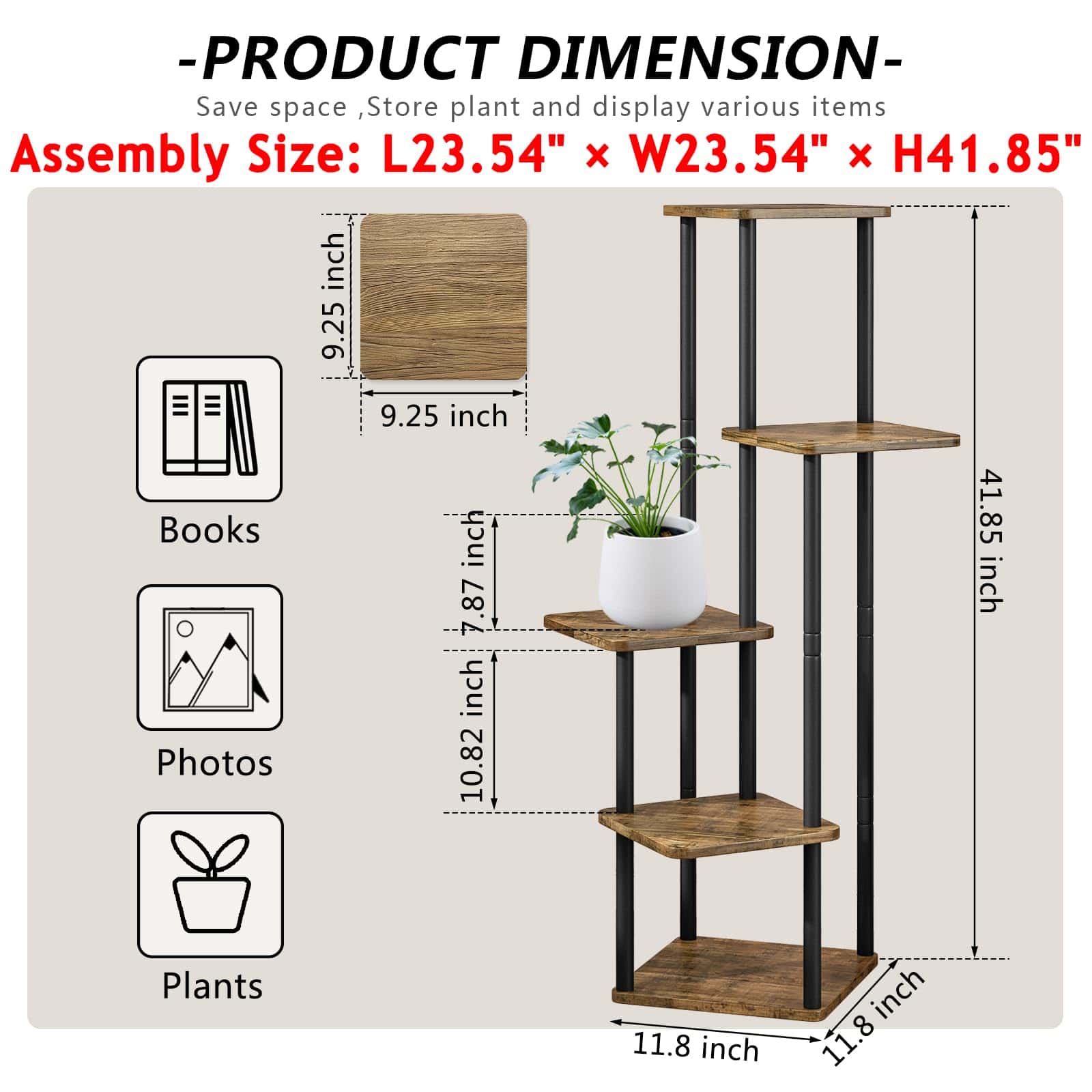 AZERPIAN Plant Stand 5 Tier Indoor Metal Flower Shelf for Multiple Plants Corner Tall Flower Holders, Black (5 Tier-Black)