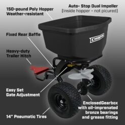 Chapin 8622B Made in The USA 150-Pound Tow and Pull Behind Spreader, Hitch Pins, Black