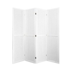 EPOFIT 4 Panels Room Divider, Wood Room Dividers and Folding Privacy Screens, 5.6 Ft Portable Peg Board Display Stand, White