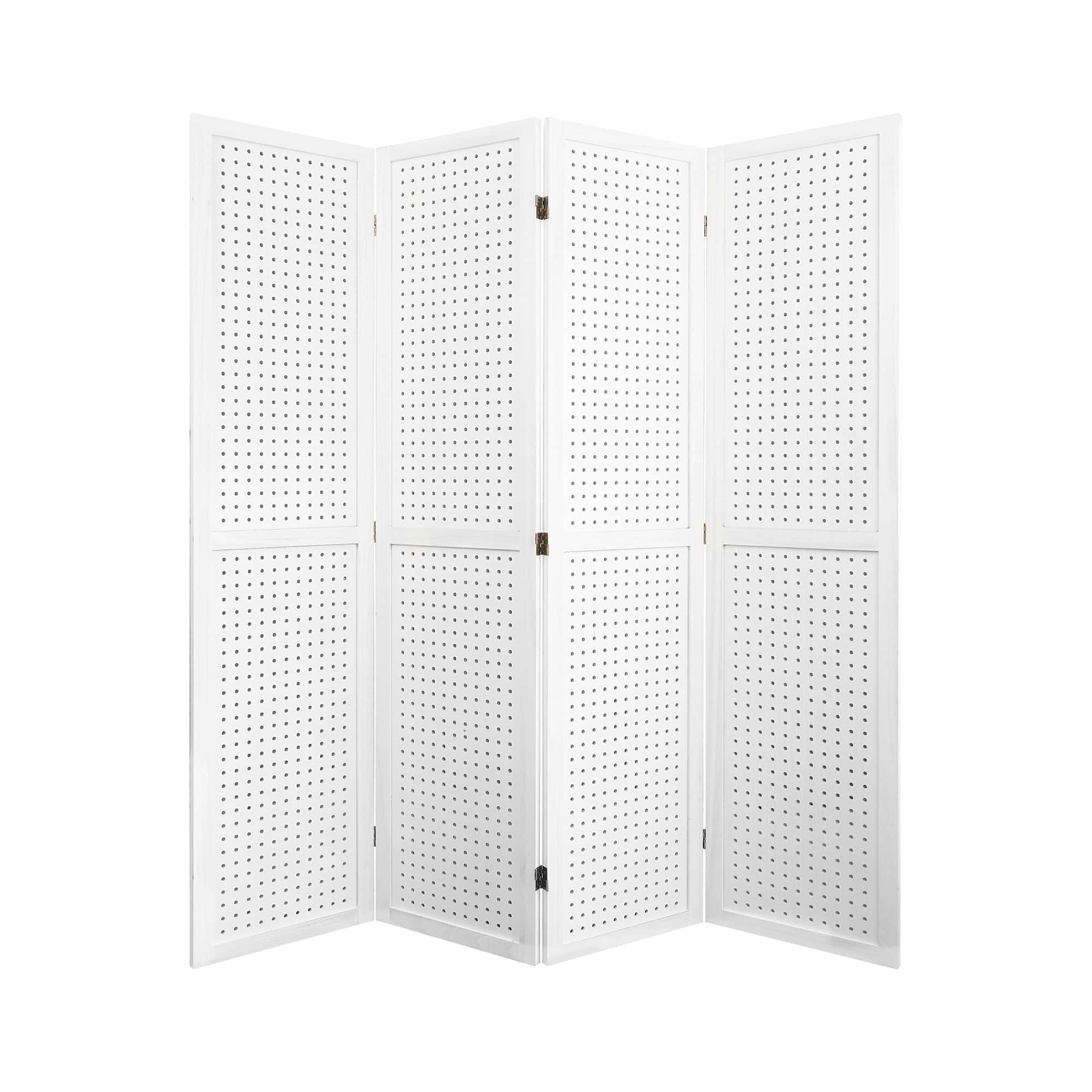EPOFIT 4 Panels Room Divider, Wood Room Dividers and Folding Privacy Screens, 5.6 Ft Portable Peg Board Display Stand, White