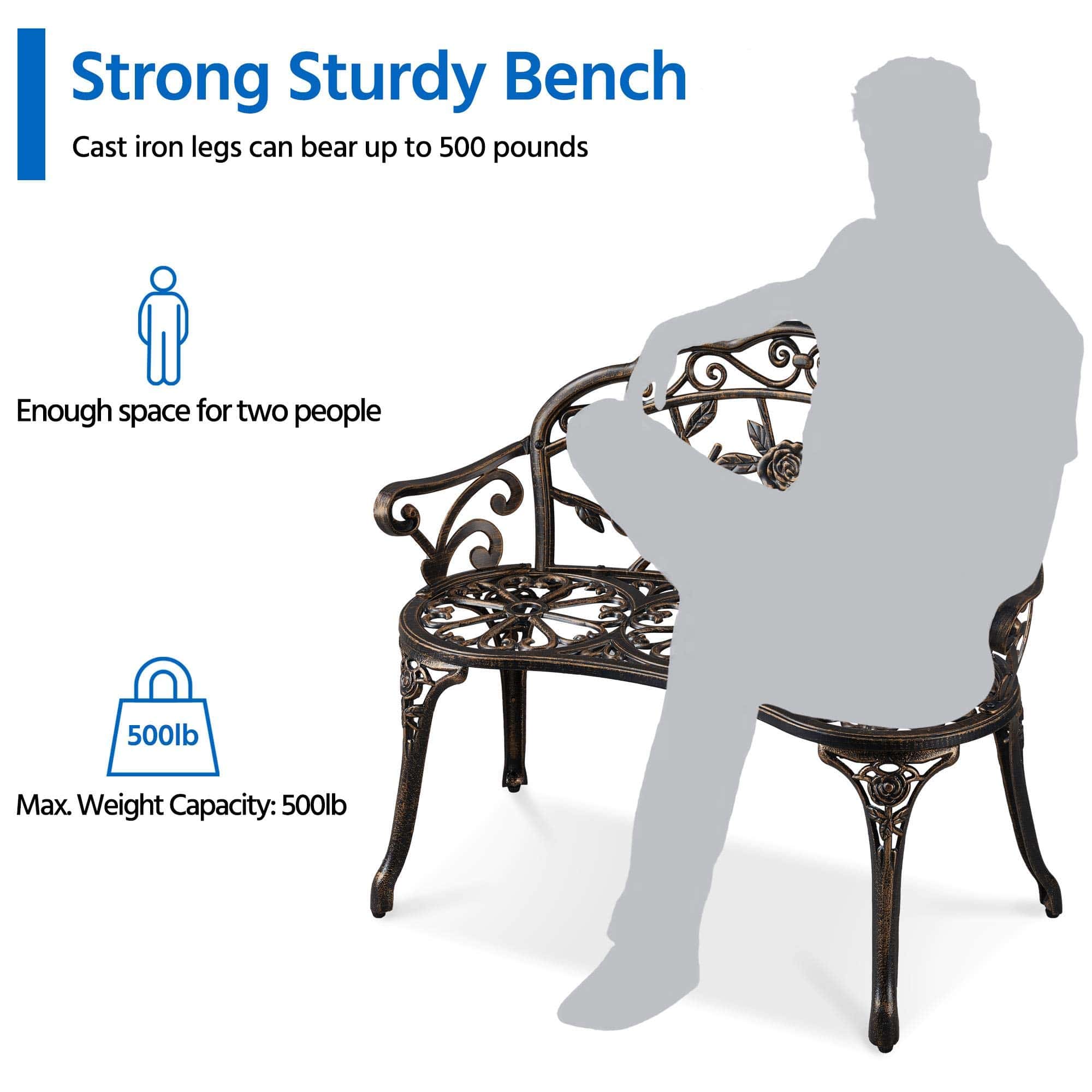 Yaheetech Patio Garden Bench Park Bench Outdoor Benches, Aluminium Patio Yard Bench, Bronze