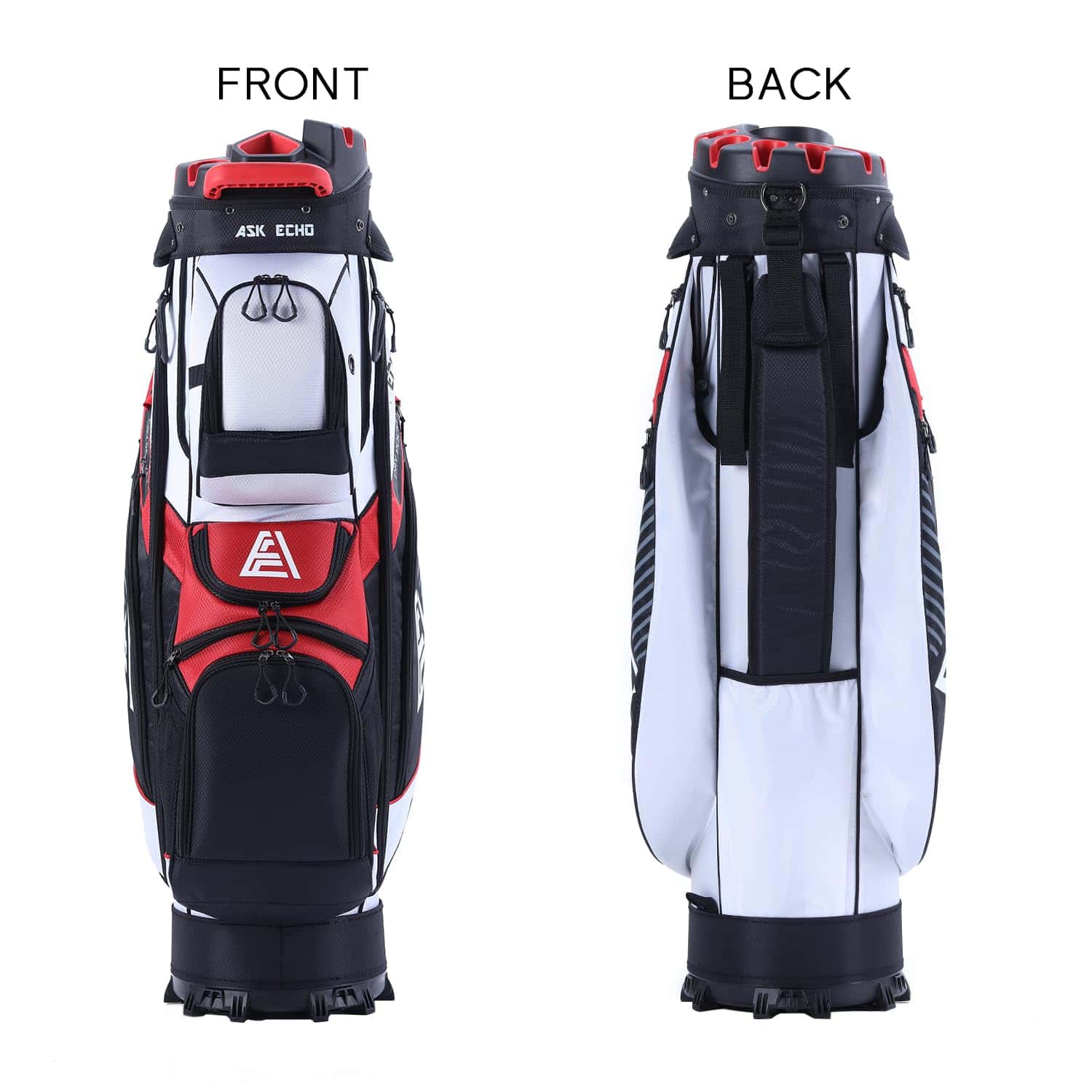 ASK ECHO T-Lock Golf Cart Bag with 14 Way Organizer Divider Top, Premium Cart Bag with Handles and Rain Cover for Men, White