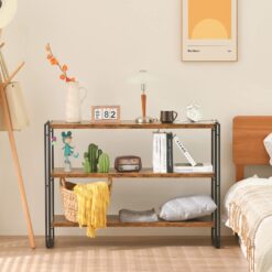 HCHQHS 3-Tier Rustic Wood and Metal Industrial Bookcase - 40in