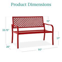 Best Choice Products Outdoor Bench 2-Person Metal Steel Benches Furniture, 790lb Capacity - Rose Red