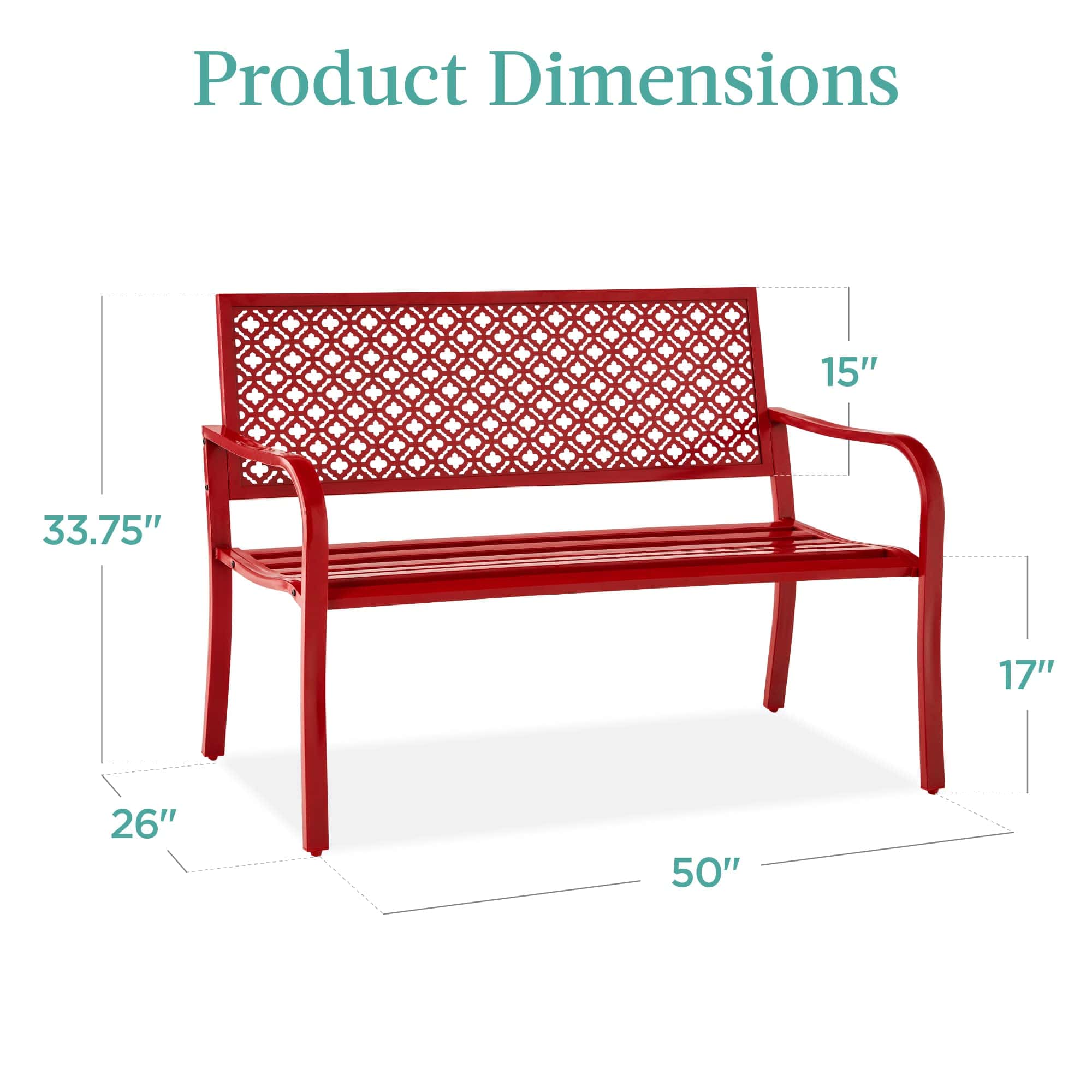 Best Choice Products Outdoor Bench 2-Person Metal Steel Benches Furniture, 790lb Capacity - Rose Red