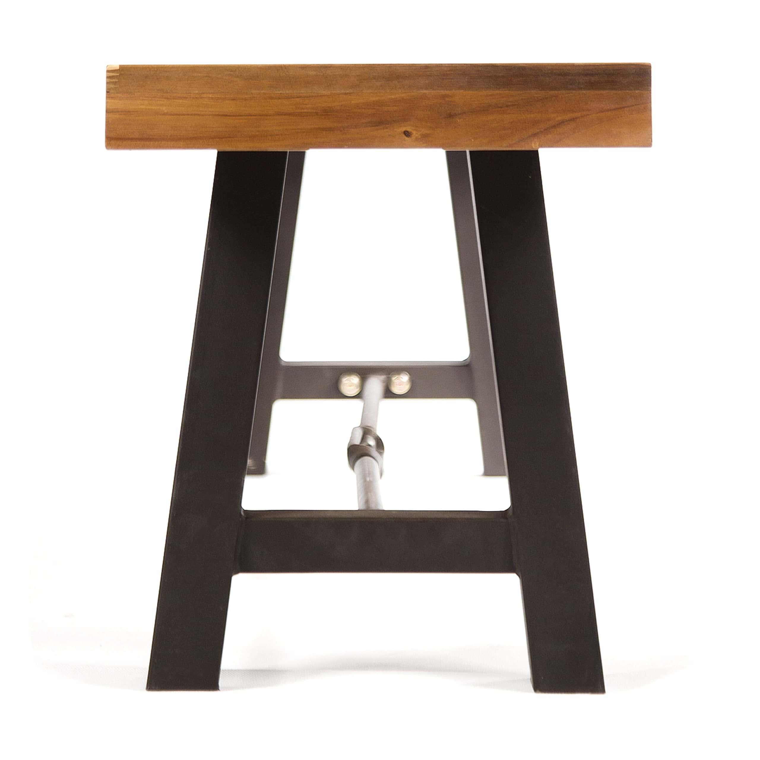 Christopher Knight Home Catriona Outdoor Acacia Wood Bench with Metal Accents, Teak Finish