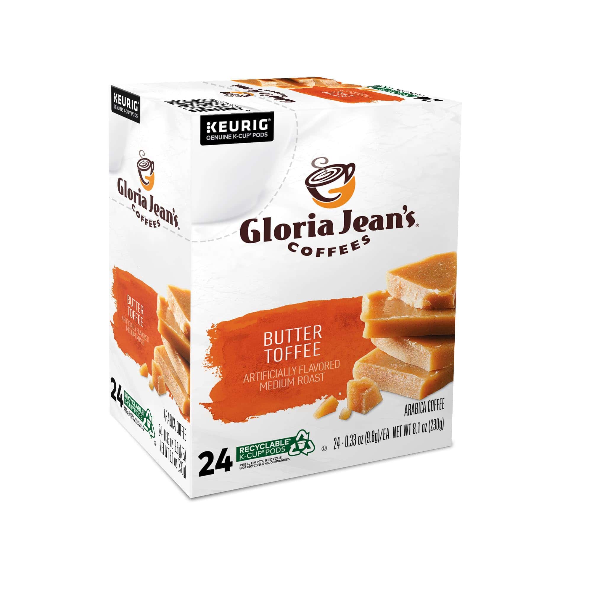 Gloria Jean's Butter Toffee, Keurig Single-Serve K-Cup Pods, Medium Roast Coffee, 96 Count (4 Packs of 24)
