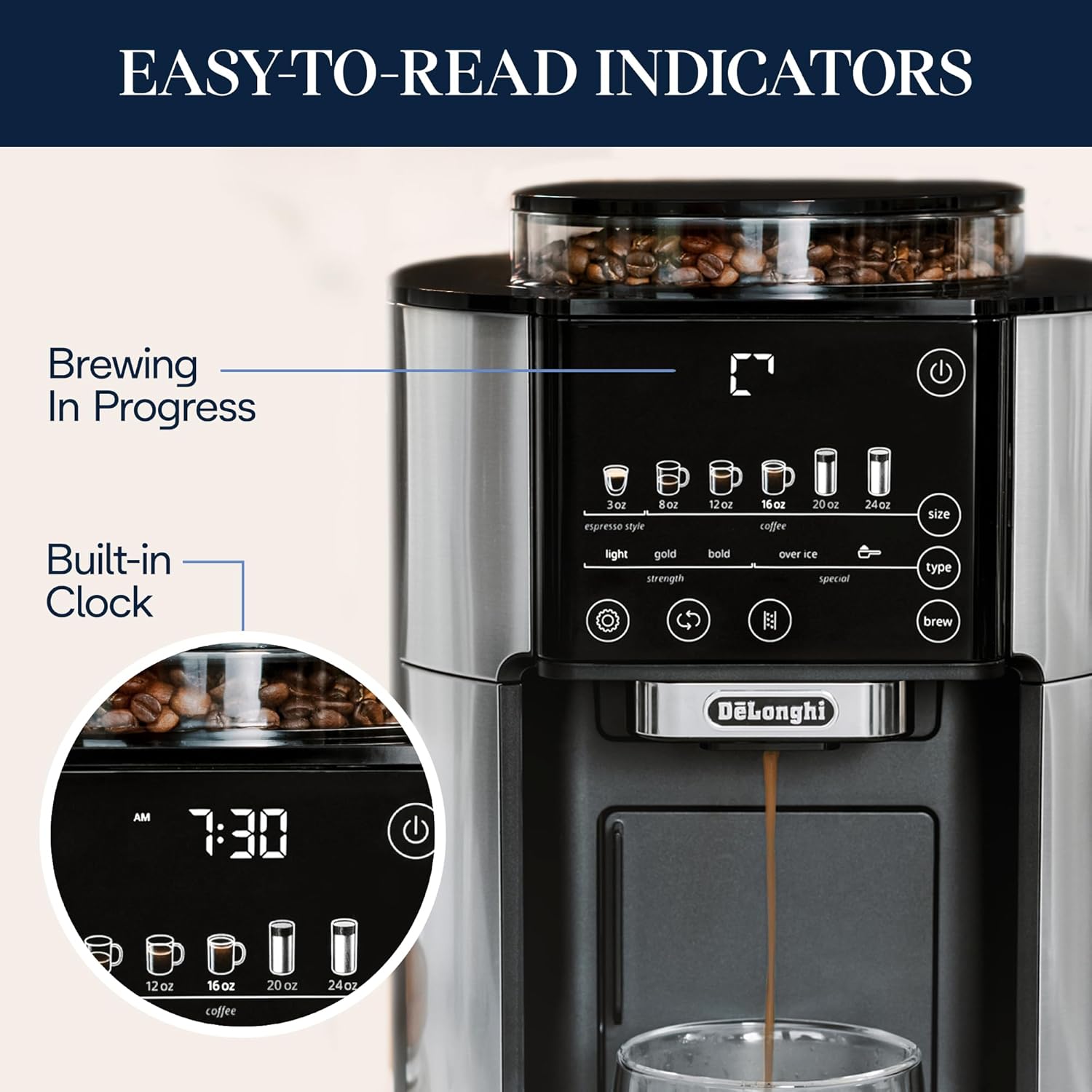 De'Longhi True Brew Drip Coffee Maker, Built in Grinder, Single Serve, 8 oz to 24 oz, Hot or Iced Coffee, Stainless, CAM51025MB - Image 6