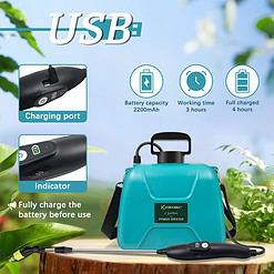 Kaskiwaly 2 Gallon Electric Garden Sprayer, Battery Powered Sprayer with 3 Mist Nozzles