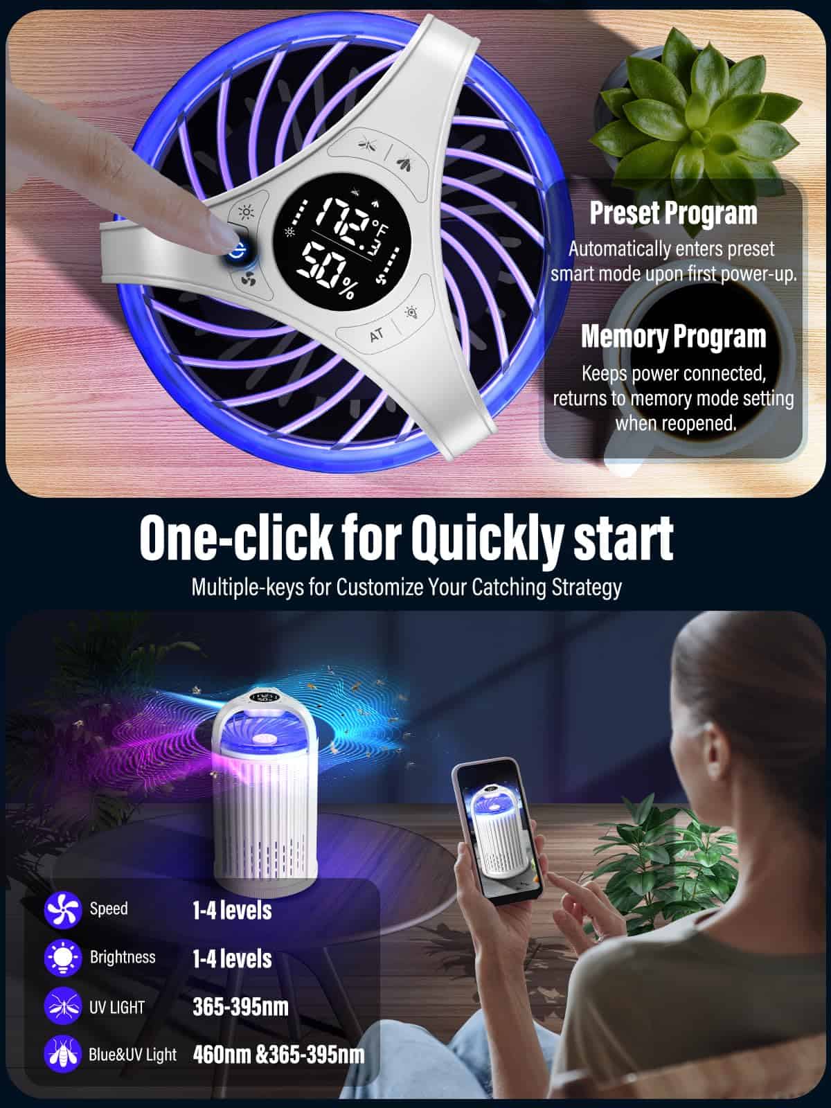 CreateFun Bug Zapper Indoor with Temperature & Humidity Sensor, Fly Trap Indoor, 3-in-1 Fruit Fly Trap, White