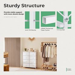 DUMOS Dresser for Bedroom with 8 Fabric Drawers, Tall Chest Organizer Units, White