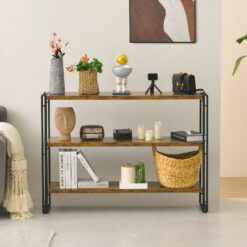 HCHQHS 3-Tier Rustic Wood and Metal Industrial Bookcase - 40in