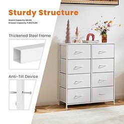 Sweetcrispy Dresser for Bedroom, Chest Organizer Unit with 8 Fabric Bins, Fabric Storage Tower, Drawer Organizer