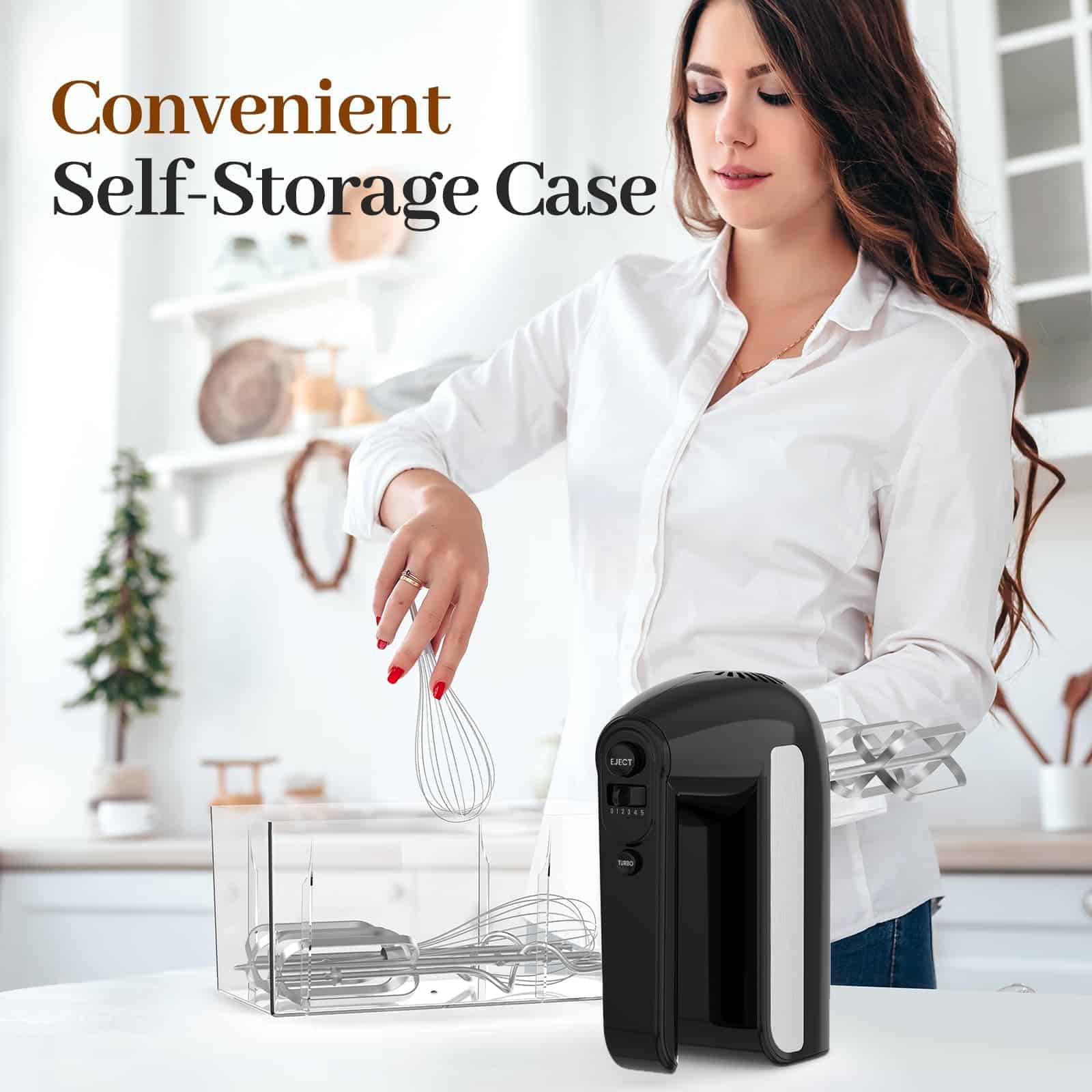CHIDOLL 5-Speed Electric Hand Mixer, 800W Handheld Mixer with Turbo for Baking & Cooking, Kitchen Food Mixer - Black