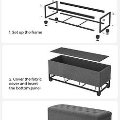 SONGMICS Storage Ottoman Bench, Foot Rest with Legs, 15.7 x 43.3 x 15.7 Inches, Dark Gray