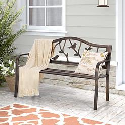 Sophia & William Outdoor Bench, Porch Bench, Garden Bench, Wrought Iron Bench, Outdoor Bench with Backrest and Armrests, Bronze