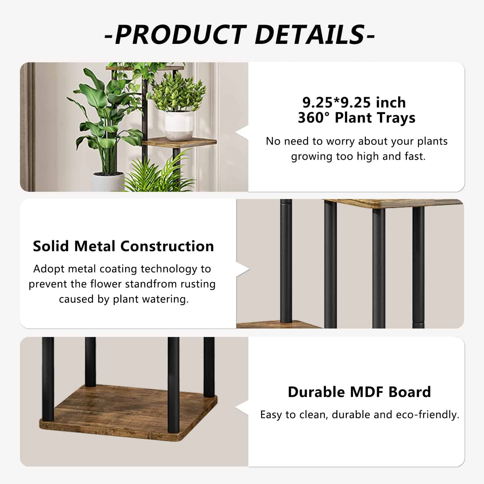 AZERPIAN Plant Stand 5 Tier Indoor Metal Flower Shelf for Multiple Plants Corner Tall Flower Holders, Black (5 Tier-Black)