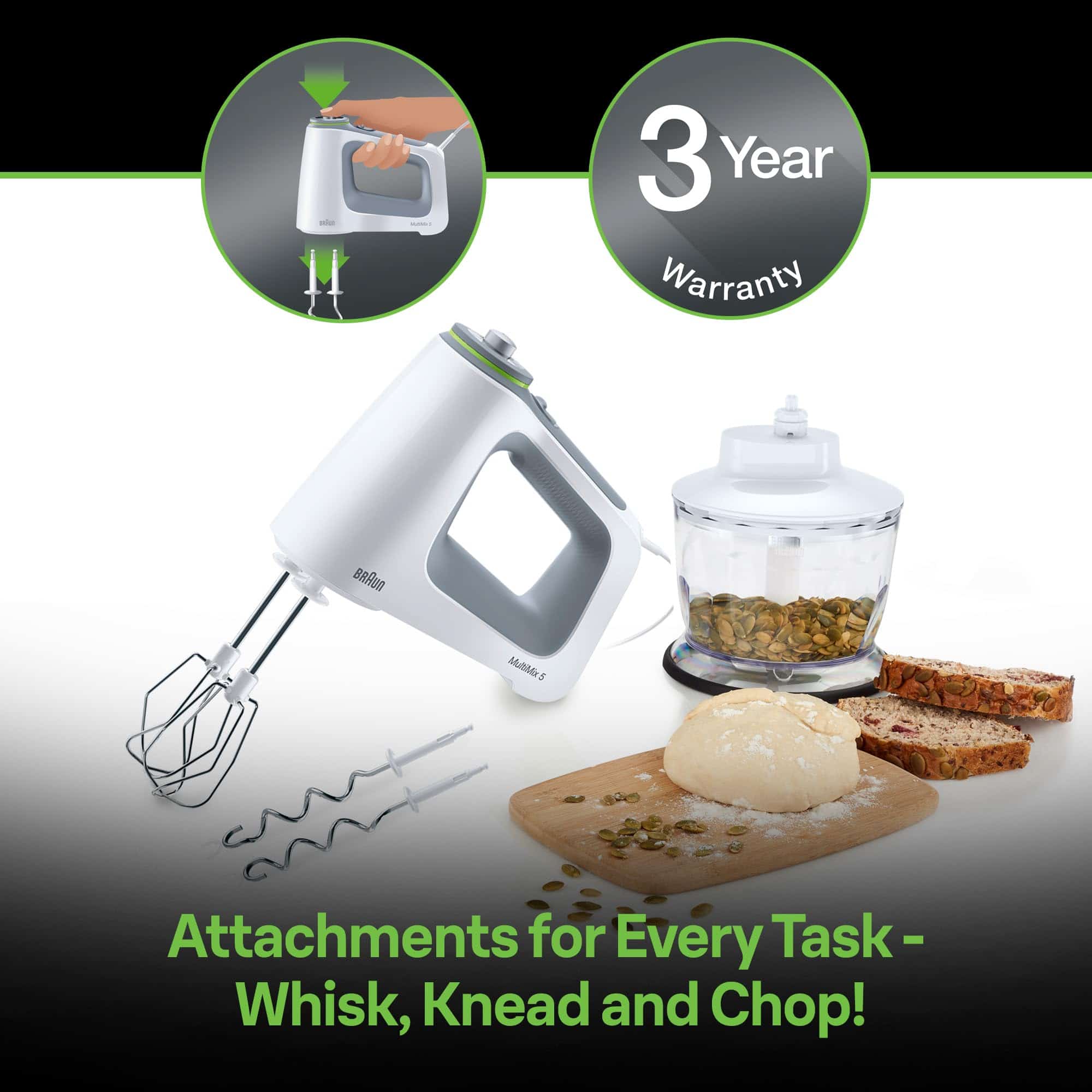 Braun Electric Hand Mixer, 9-Speed, Lightweight with Soft Anti-Slip Handle, White
