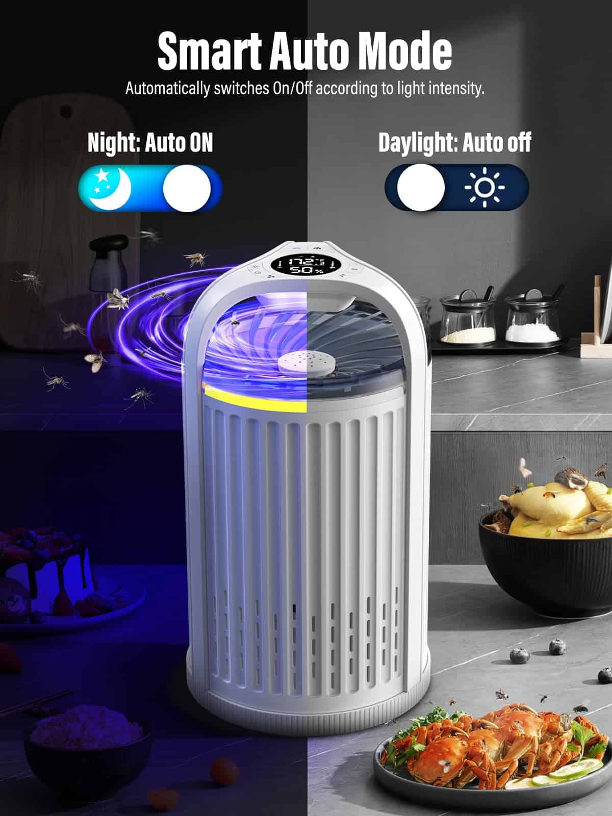 CreateFun Bug Zapper Indoor with Temperature & Humidity Sensor, Fly Trap Indoor, 3-in-1 Fruit Fly Trap, White