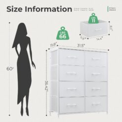 DUMOS Dresser for Bedroom with 8 Fabric Drawers, Tall Chest Organizer Units, White