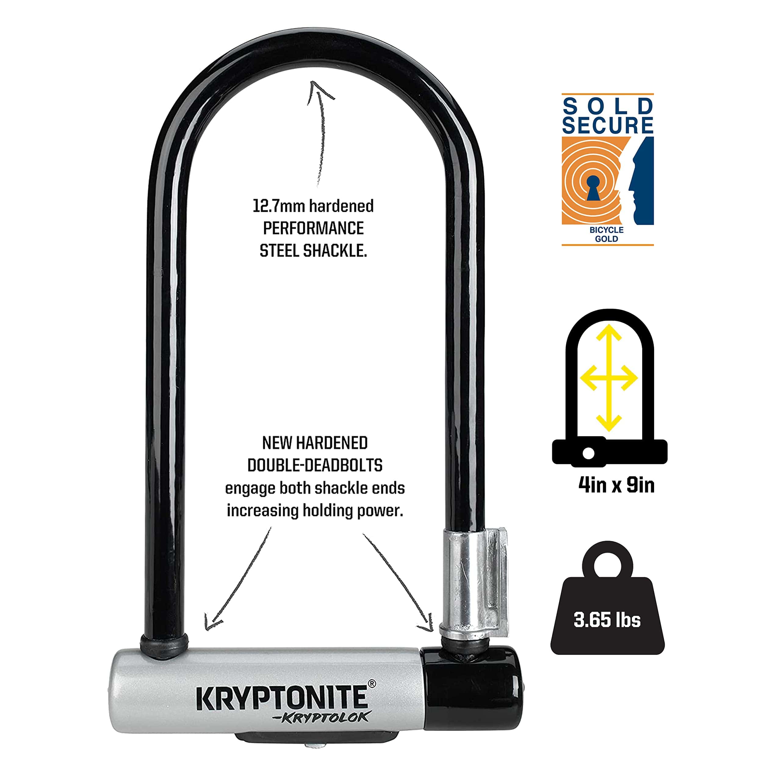 Kryptonite Kryptolok Standard Bike U-Lock with Cable, Heavy Duty Anti-Theft Bicycle U Lock